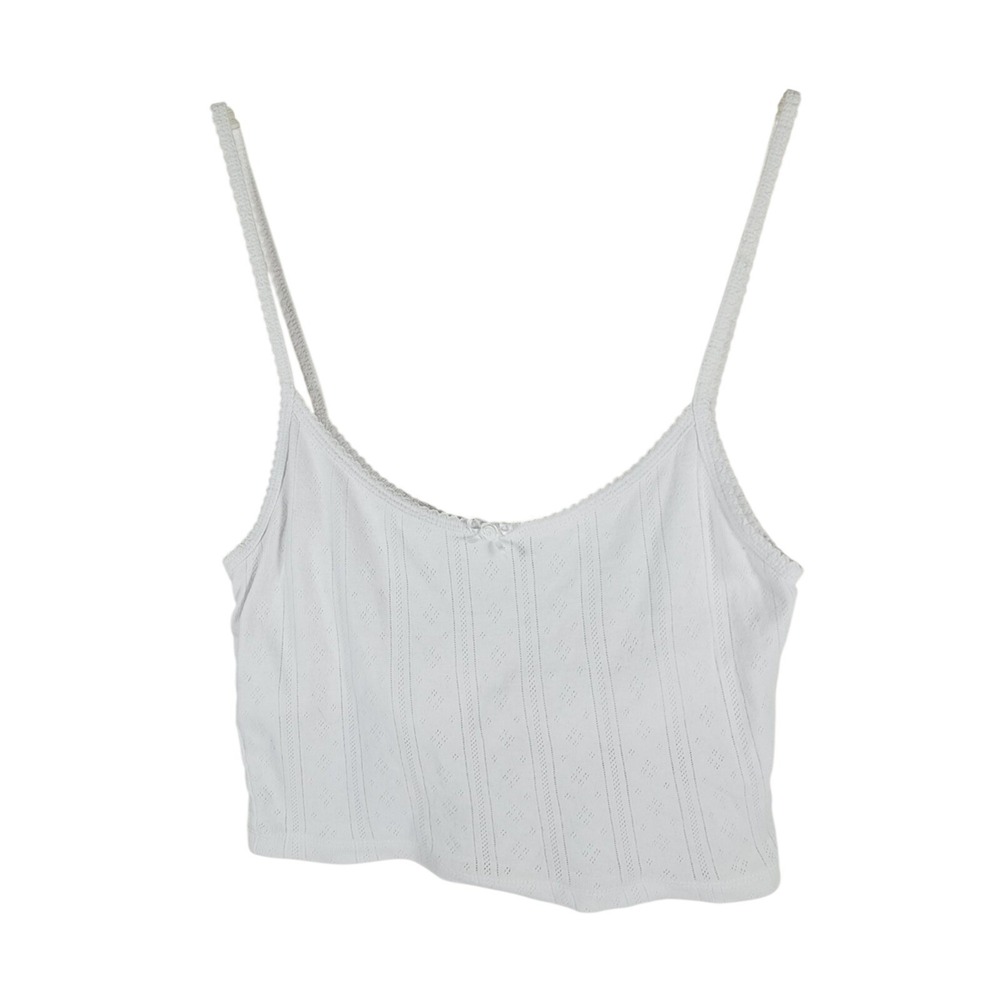 Afends Womens 4 Cropped Cami Top White Pointelle Cotton Y2K Coquette Balletcore